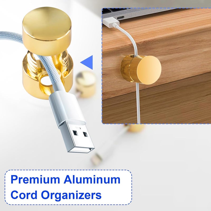 SmallCat 3 Sets Charger Holders for Cords, Gold Adjustable Cable Anchor Holders, Adhesive Metal Cord Clips, Cable Management Wire Organizers for Desk, Office, Nightstand - Image 5